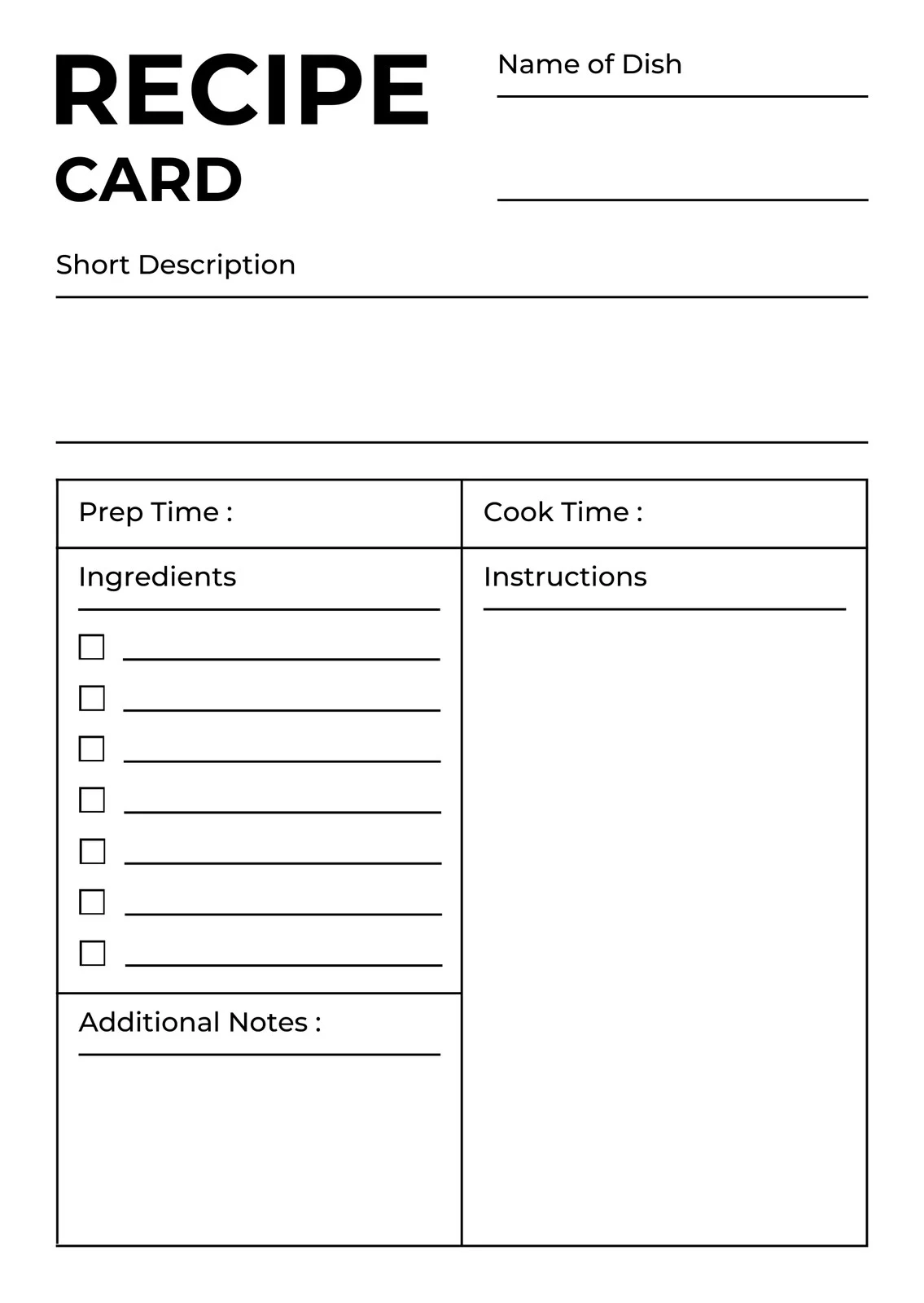 Blank Recipe Printable