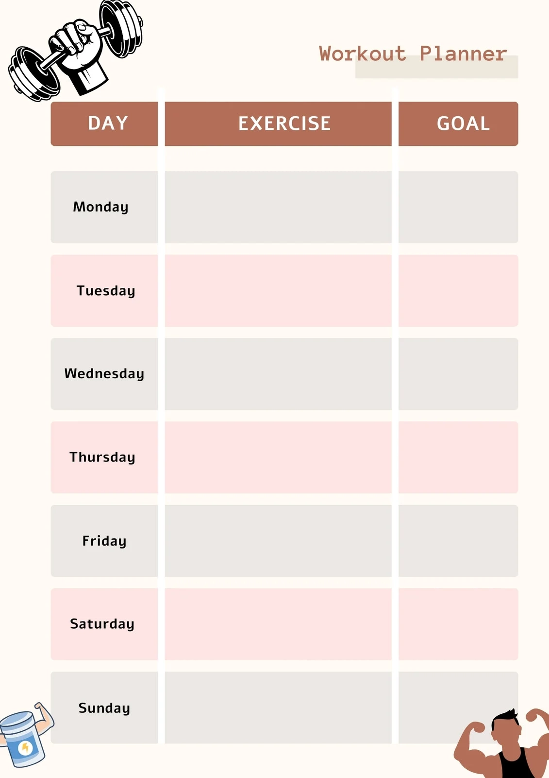 Printable Blank Work Out Schedules