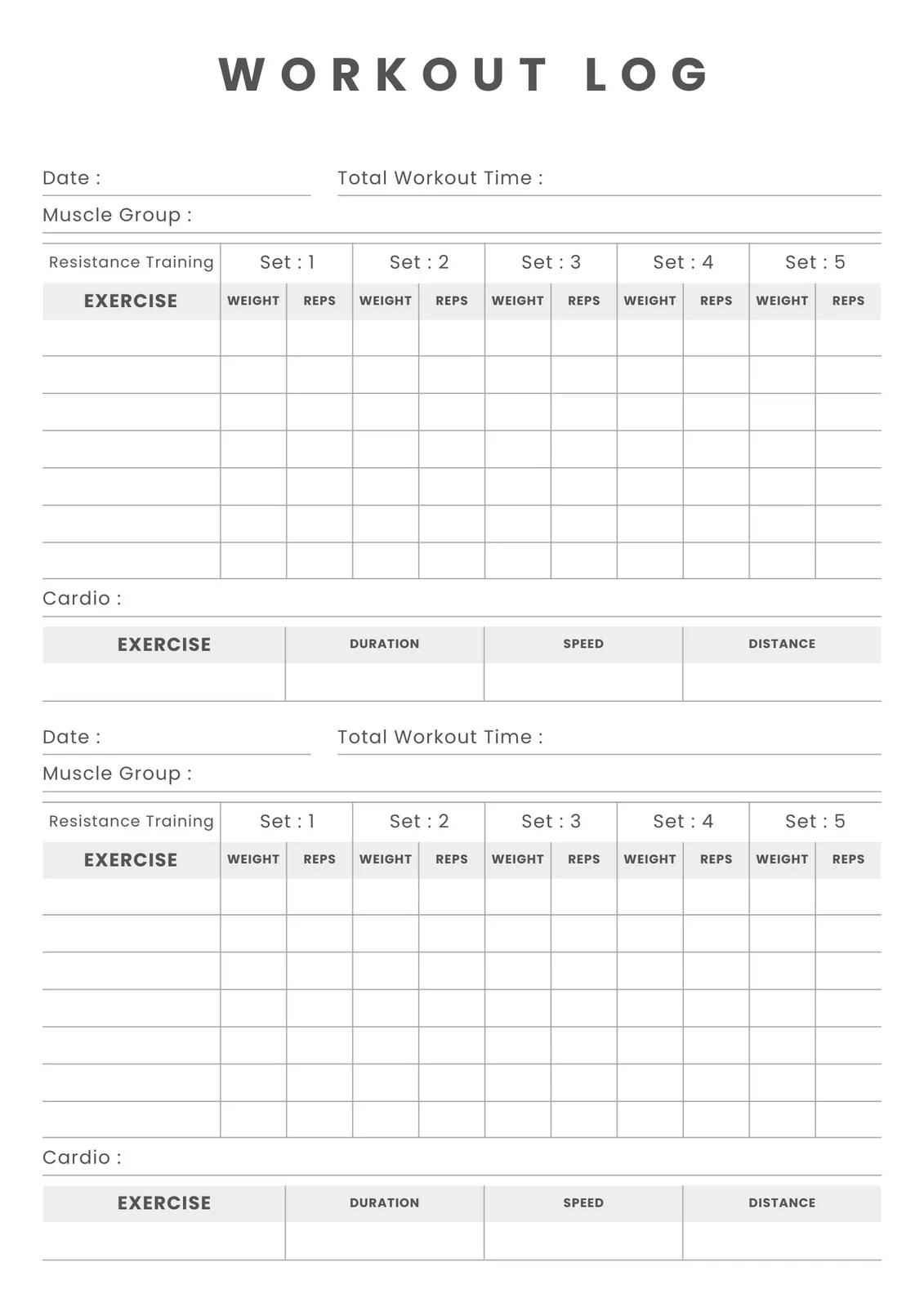 Printable Workout Blank Schedule