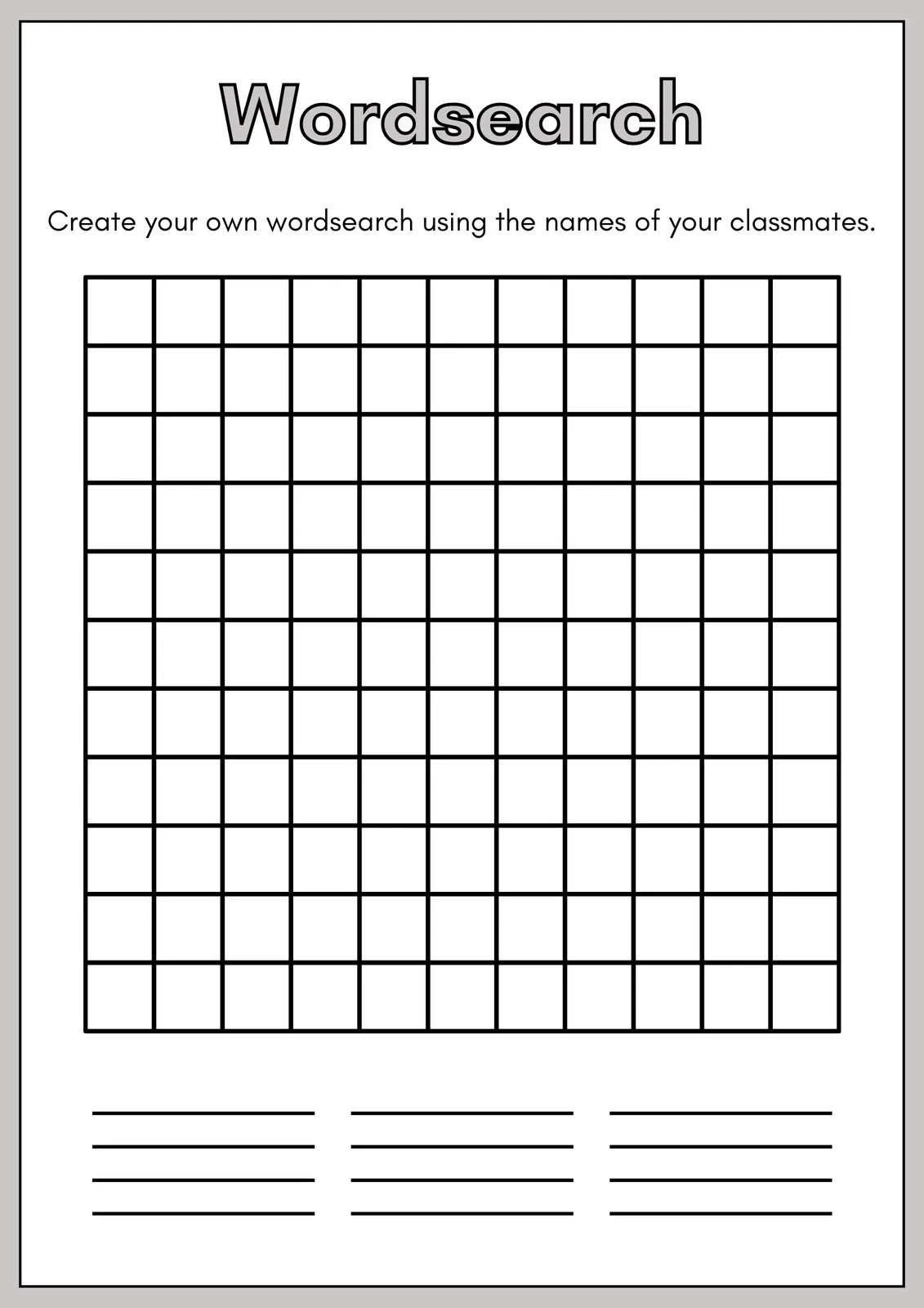 Blank Word Search Grid Printable
