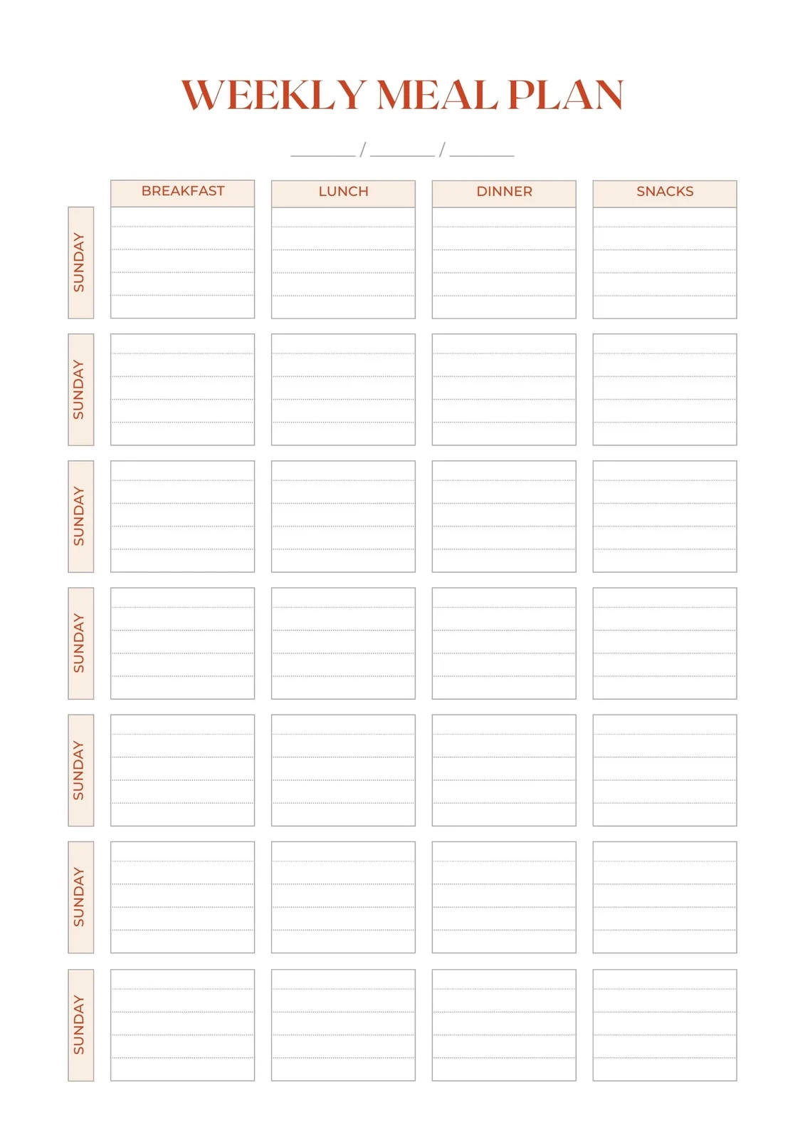 Printable Blank Weekly Menu Planner