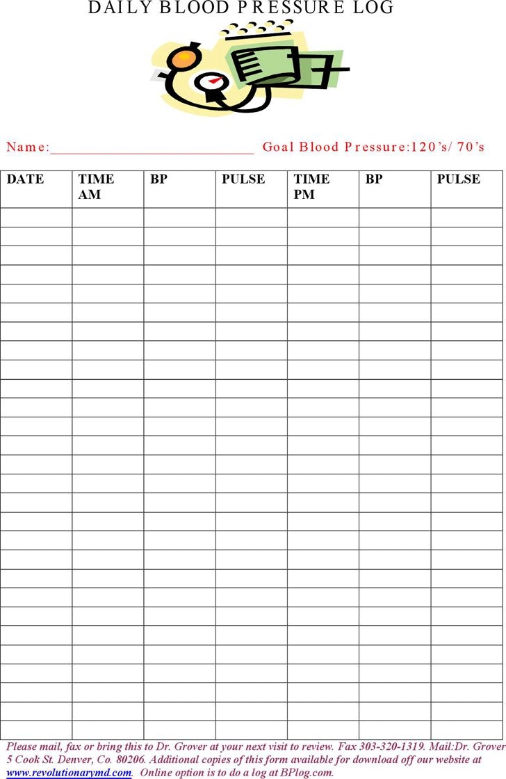 Printable Blank Blood Pressure Chart
