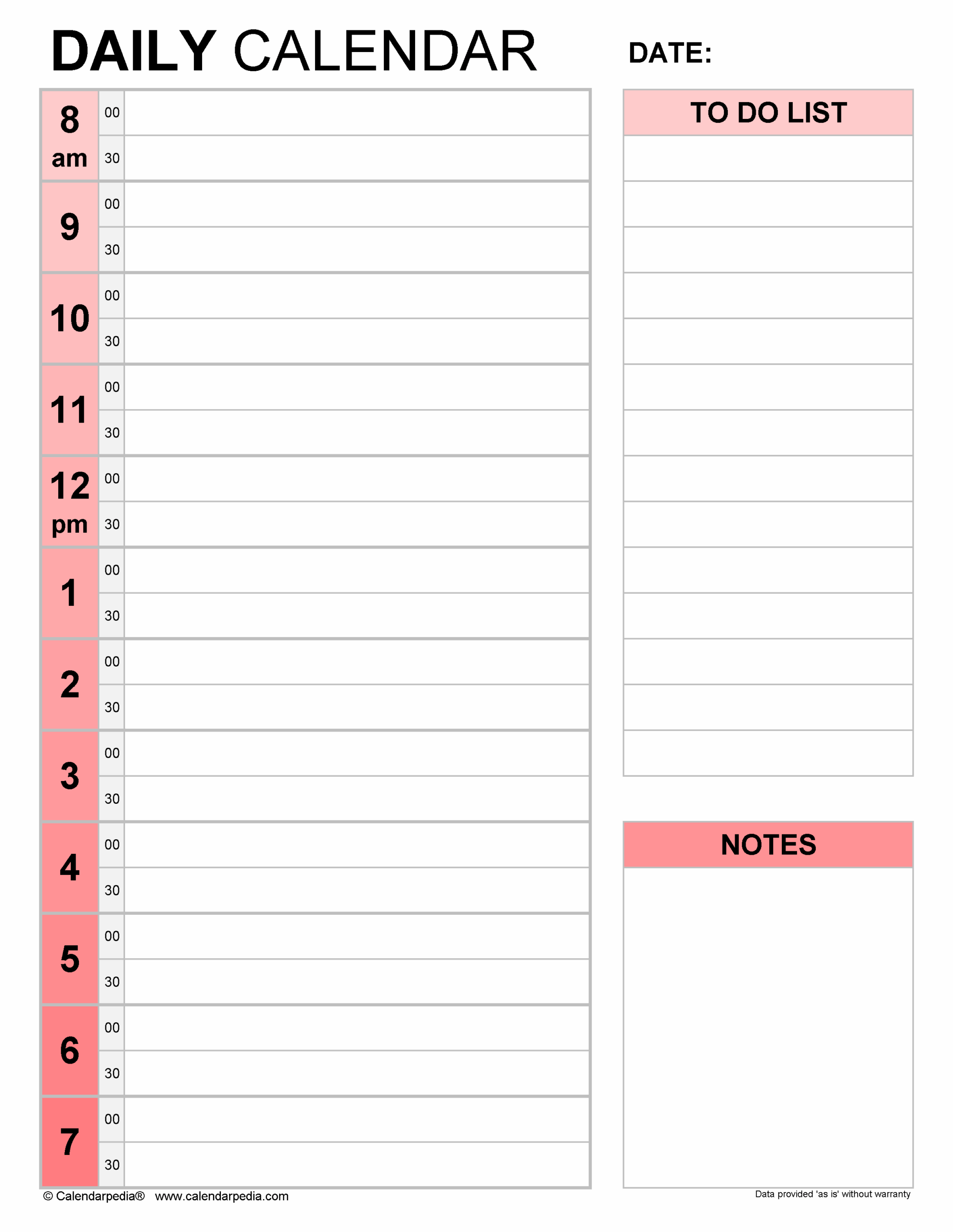 Printable Calendar Daily Blank