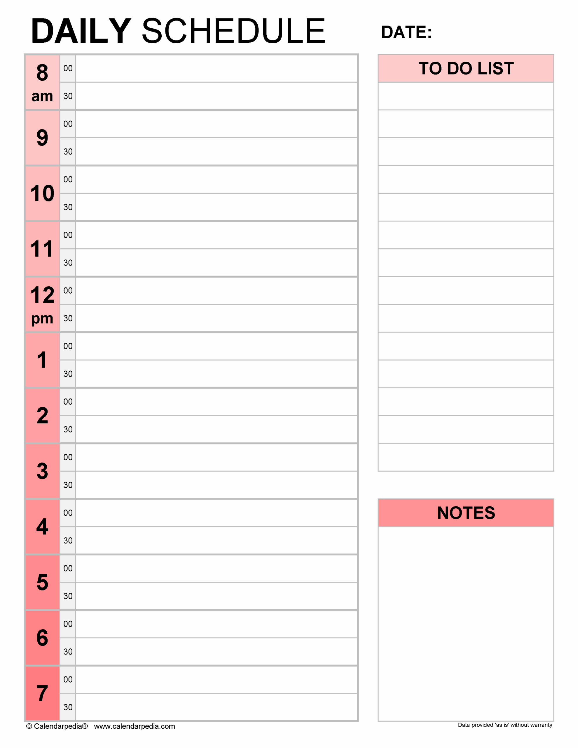Printable Blank Daily Schedule Template