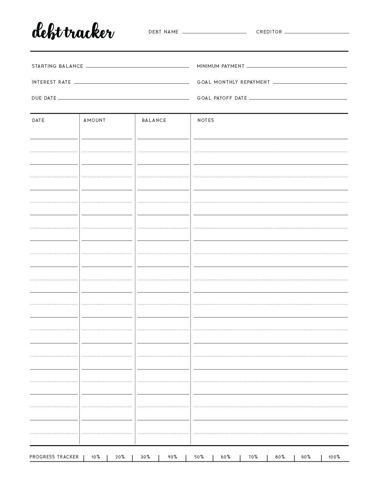 Printable Blank Debt Free Charts