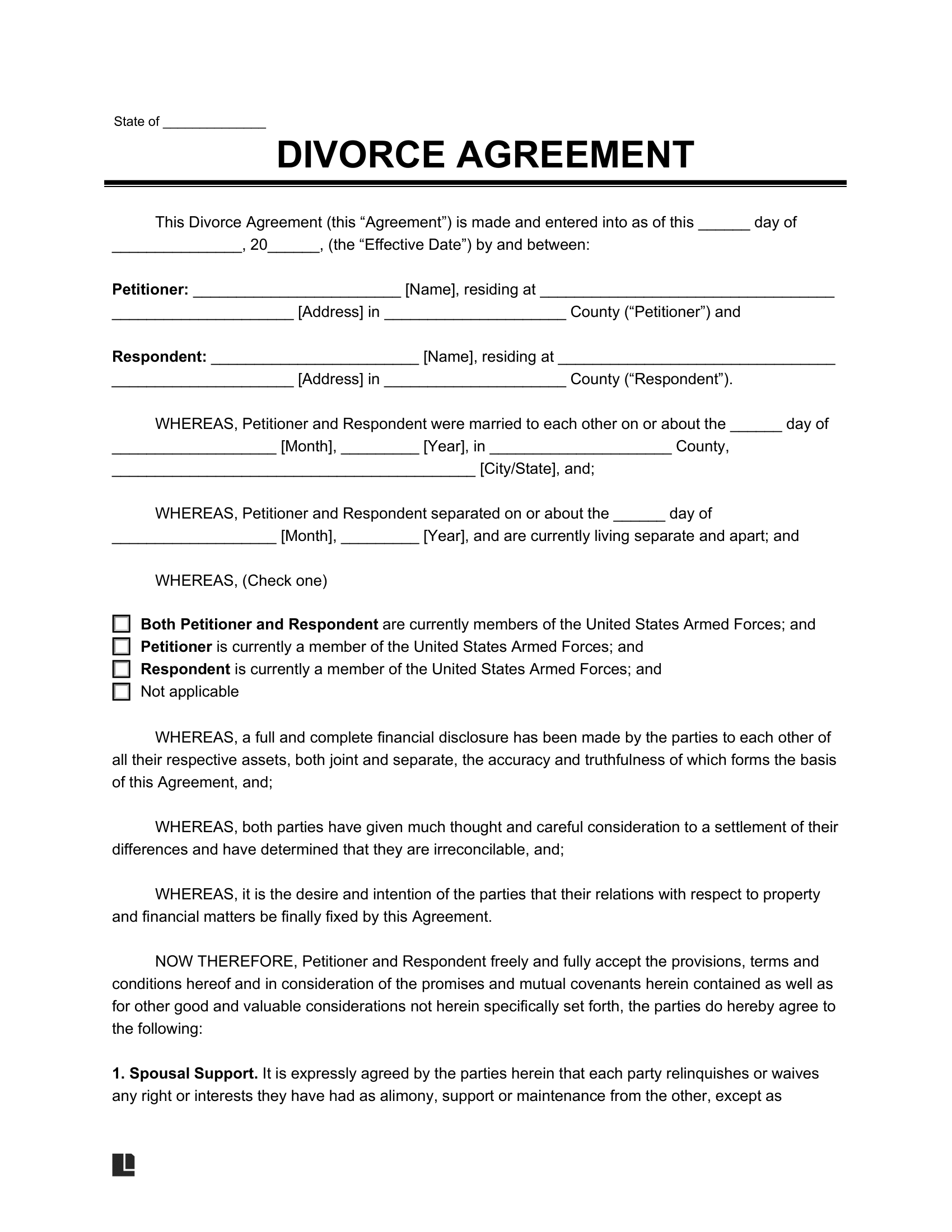 Free Divorce Settlement Agreement Template PDF amp amp Word 