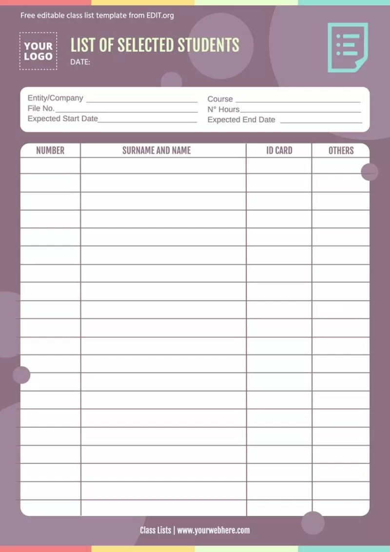 Free Editable Class List Templates