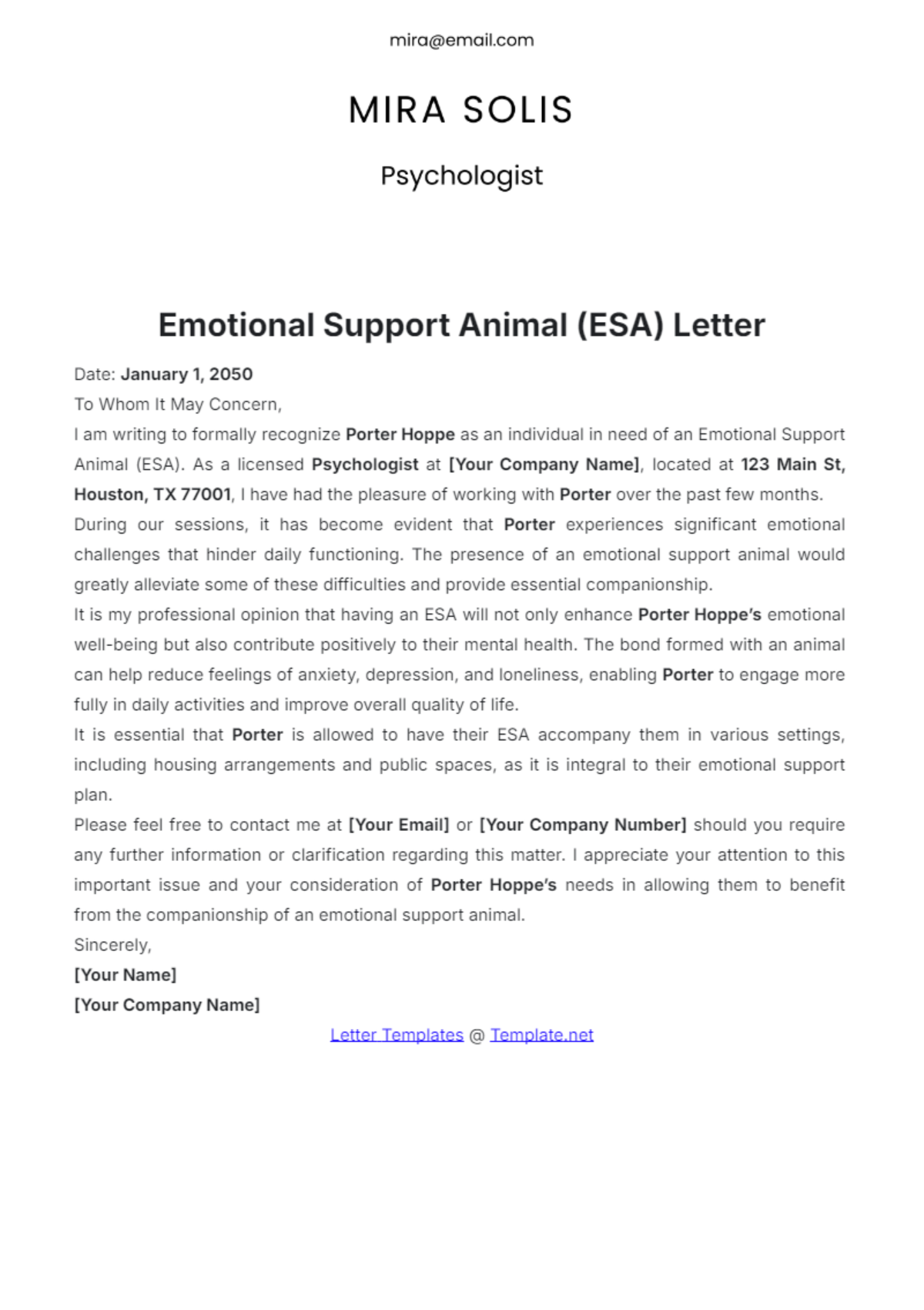 Esa Letter Blank Printable