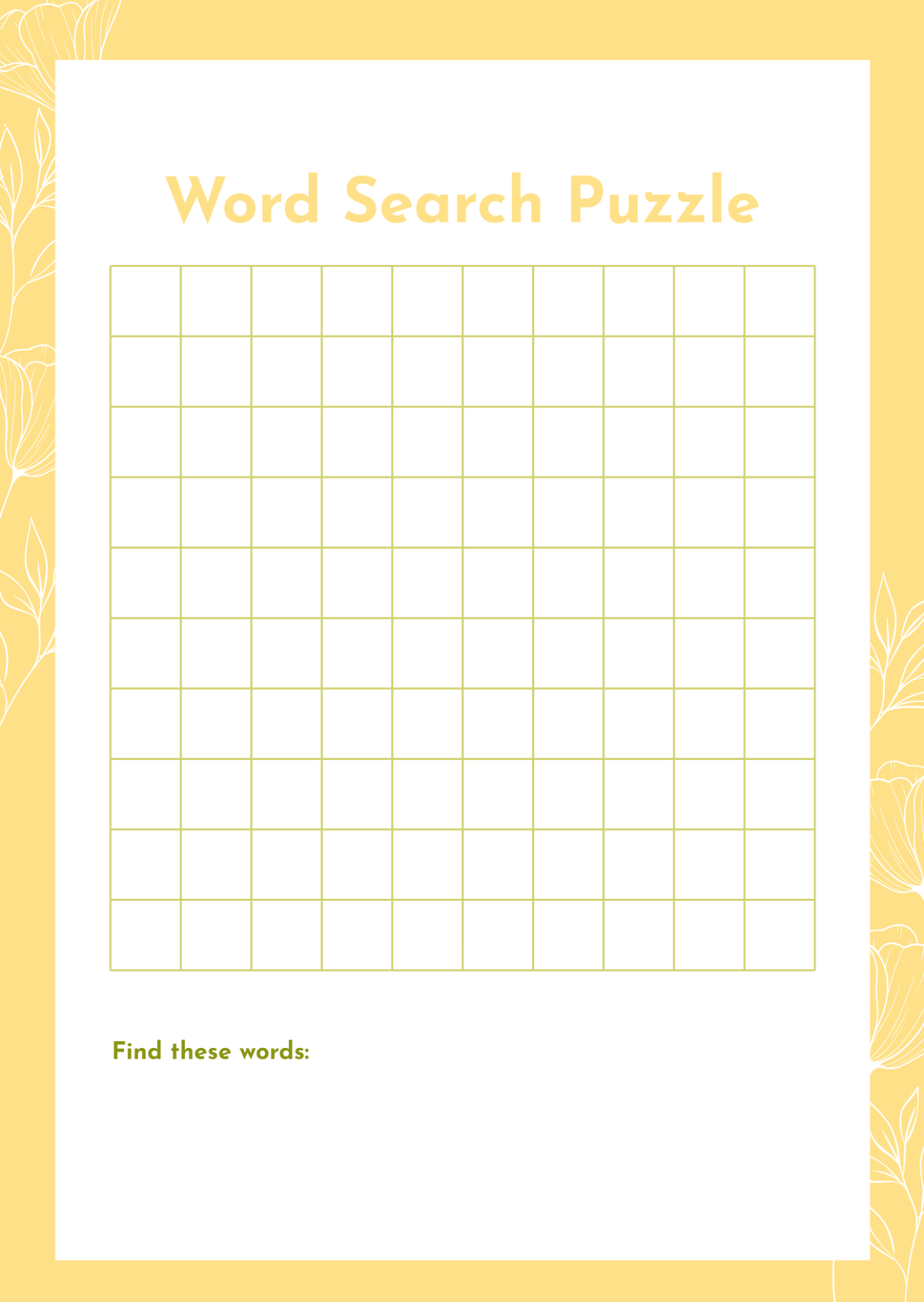 Free Printable Blank Word Search