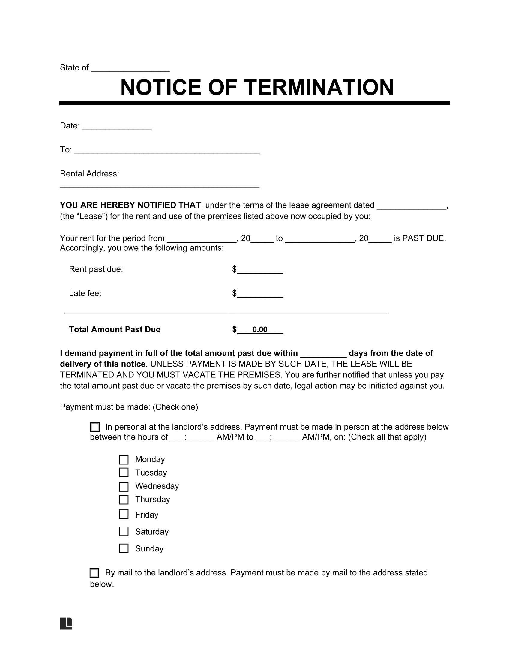 Blank Eviction Notice Printable