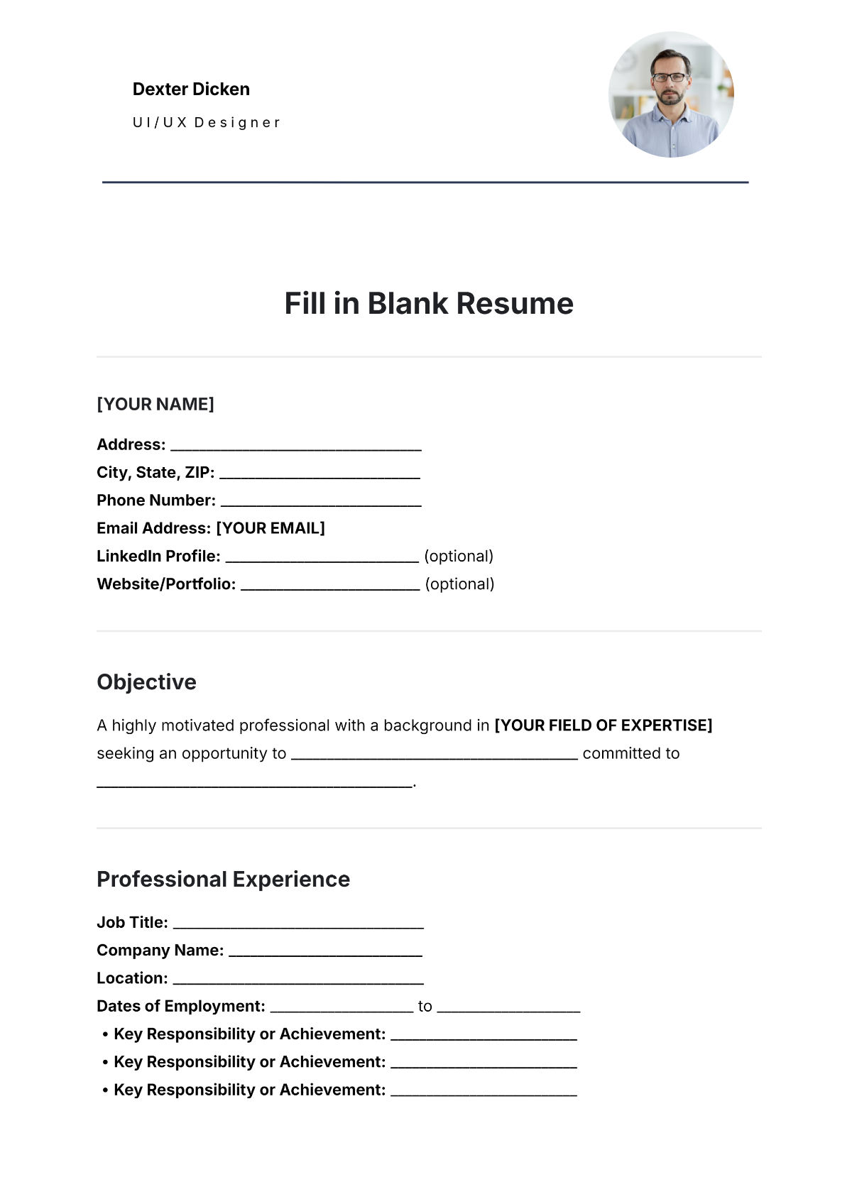 Resume Form Printable Blank