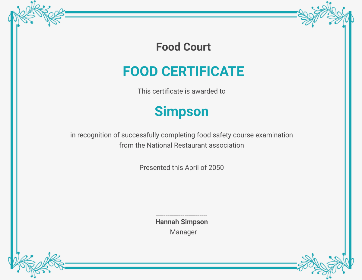 Free Food And Hygiene Certificate Template To Edit Online