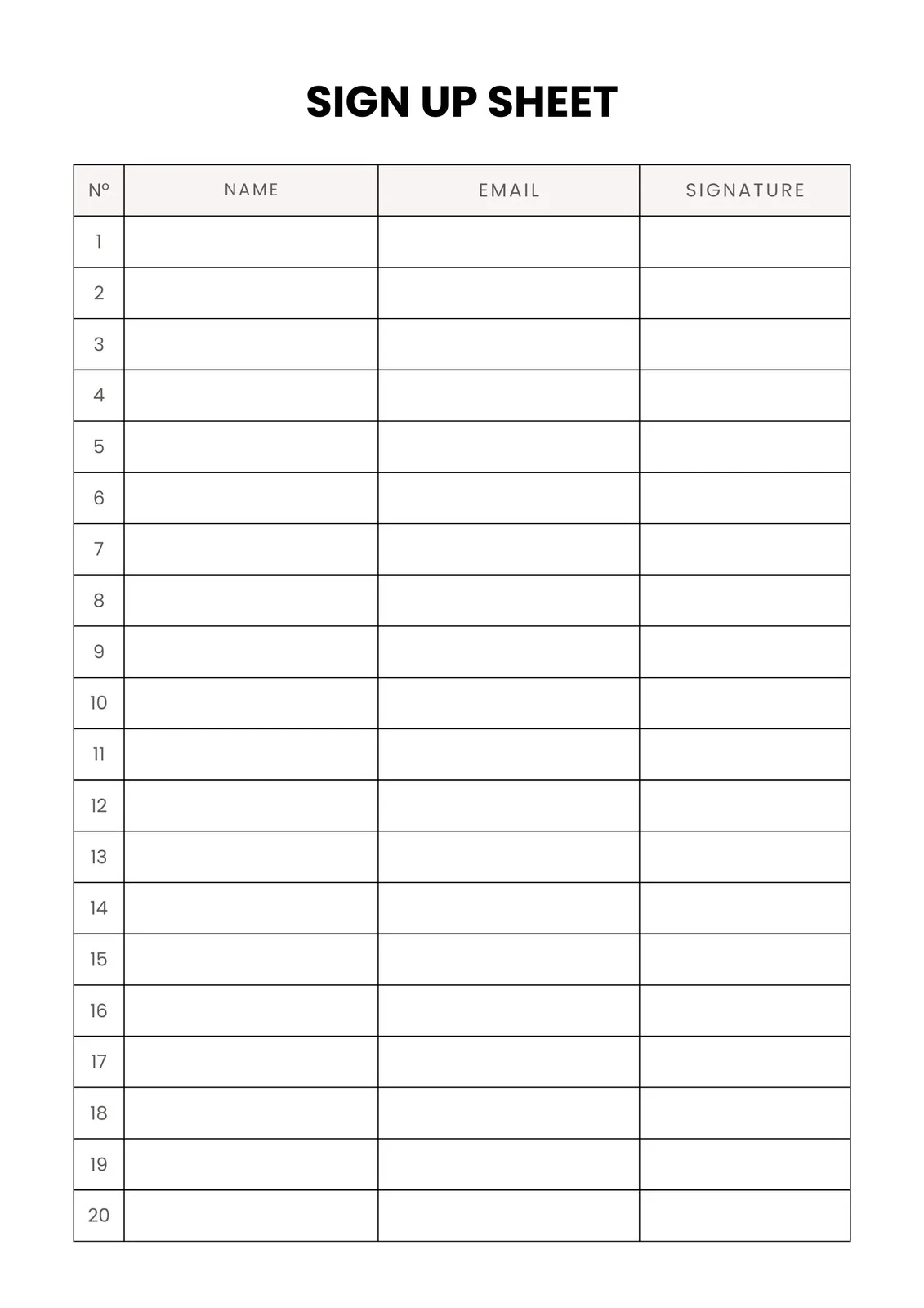 Blank Sign Up Form Printable