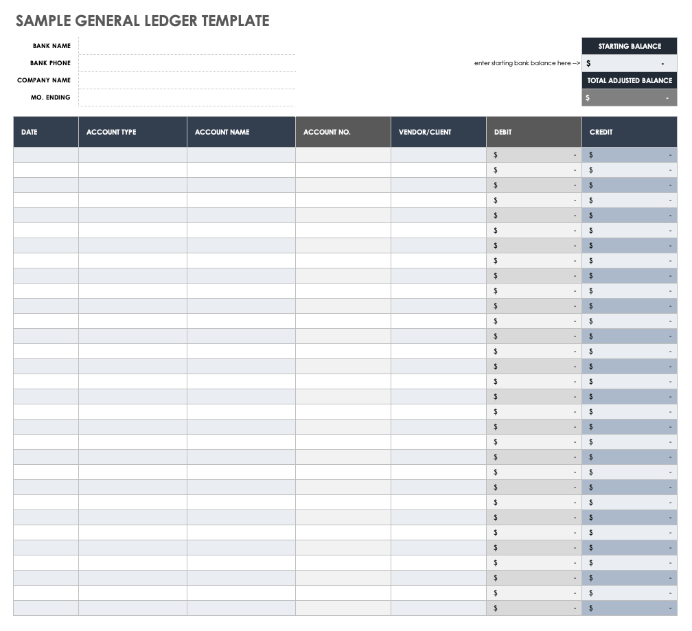 Printable Blank Ledger Sheets