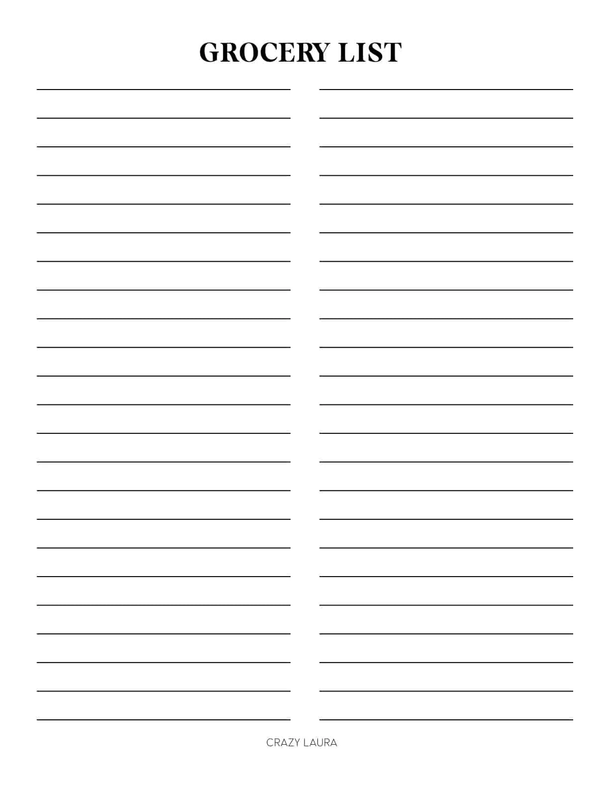 Blank Free Printable Grocery List