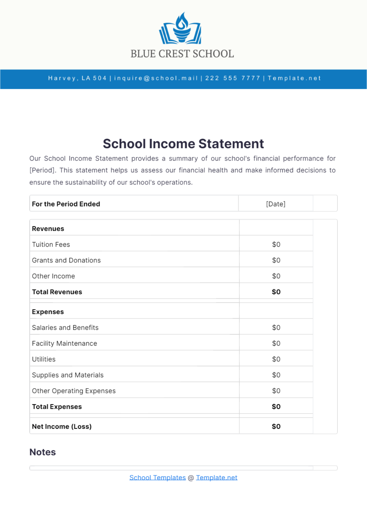 Printable Blank Income Statement