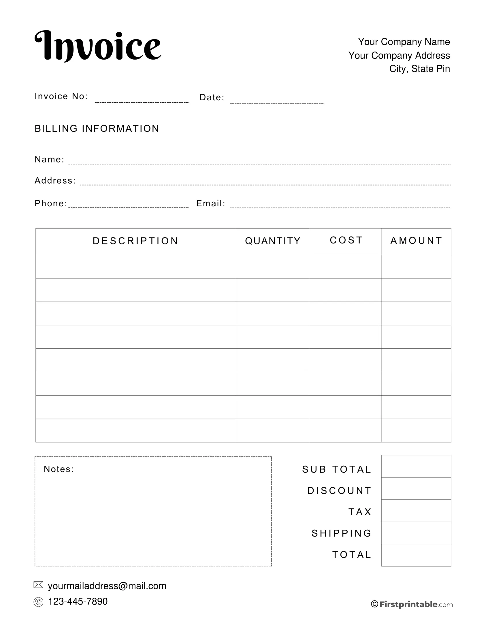Printable Blank Business Invoices