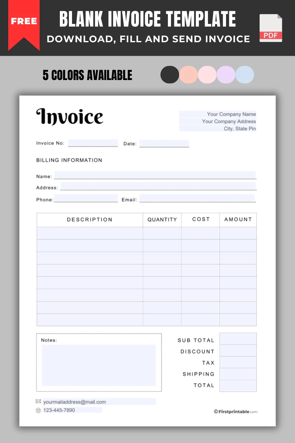 Invoice Blank Form Free Printable