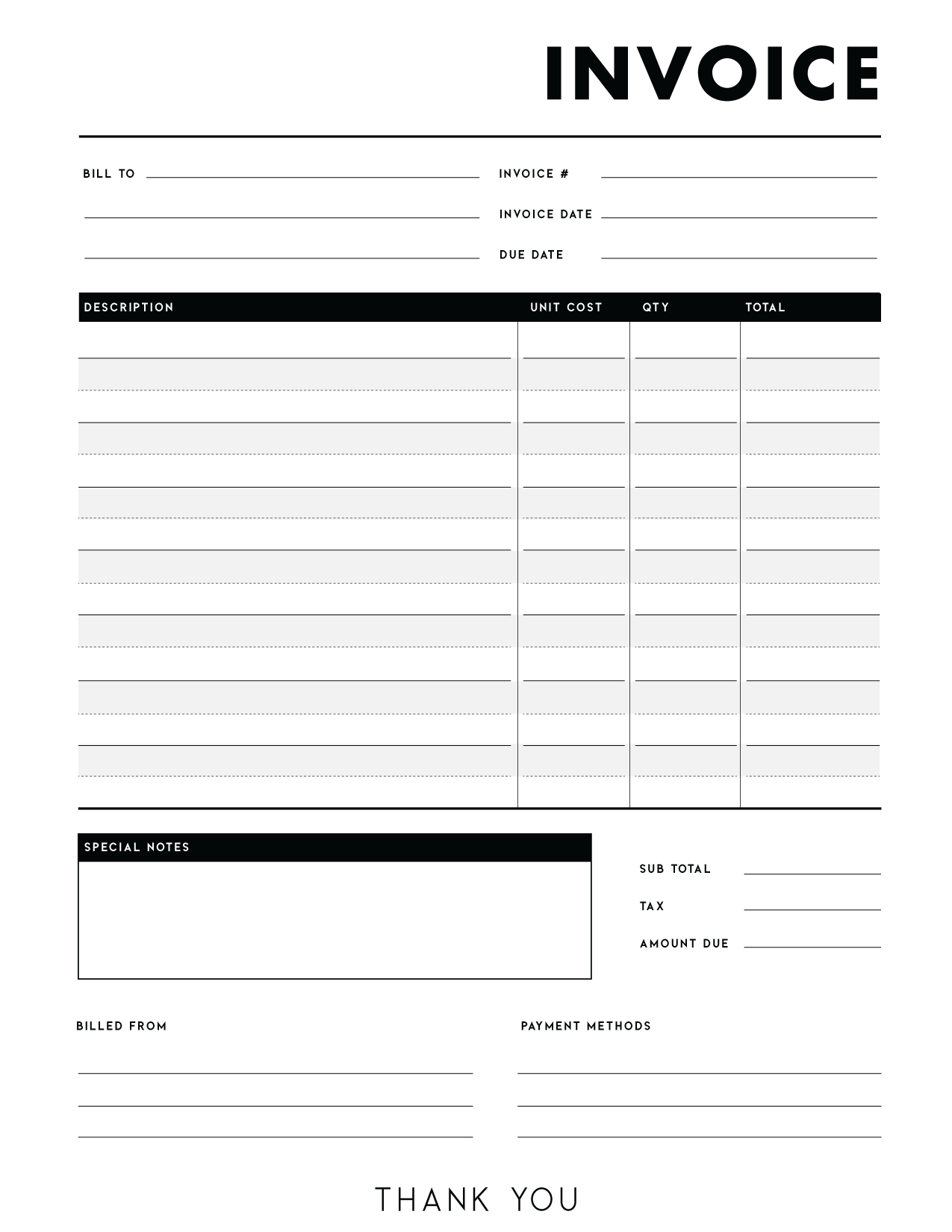 Blank Invoices Printable Free