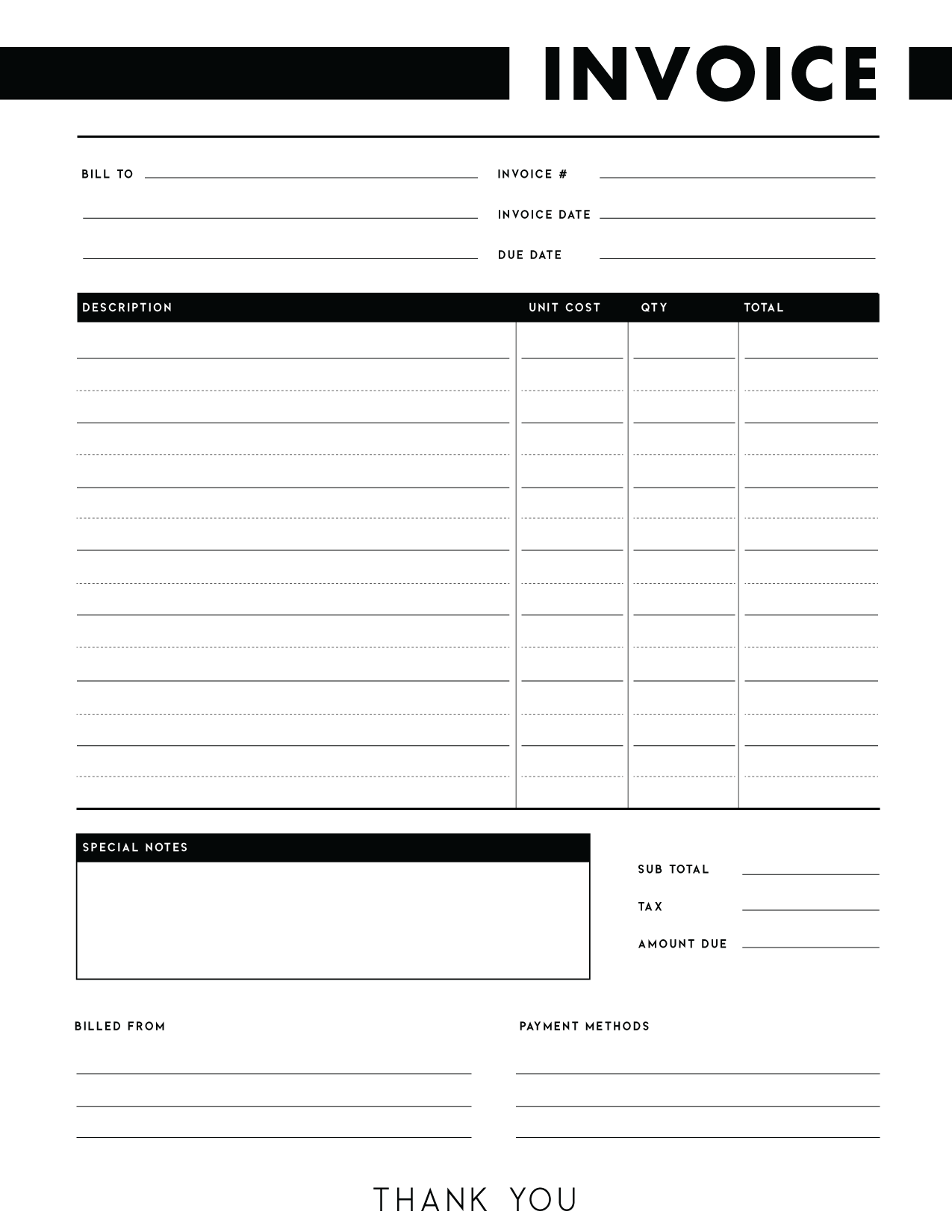 Free Printable Invoice Blank