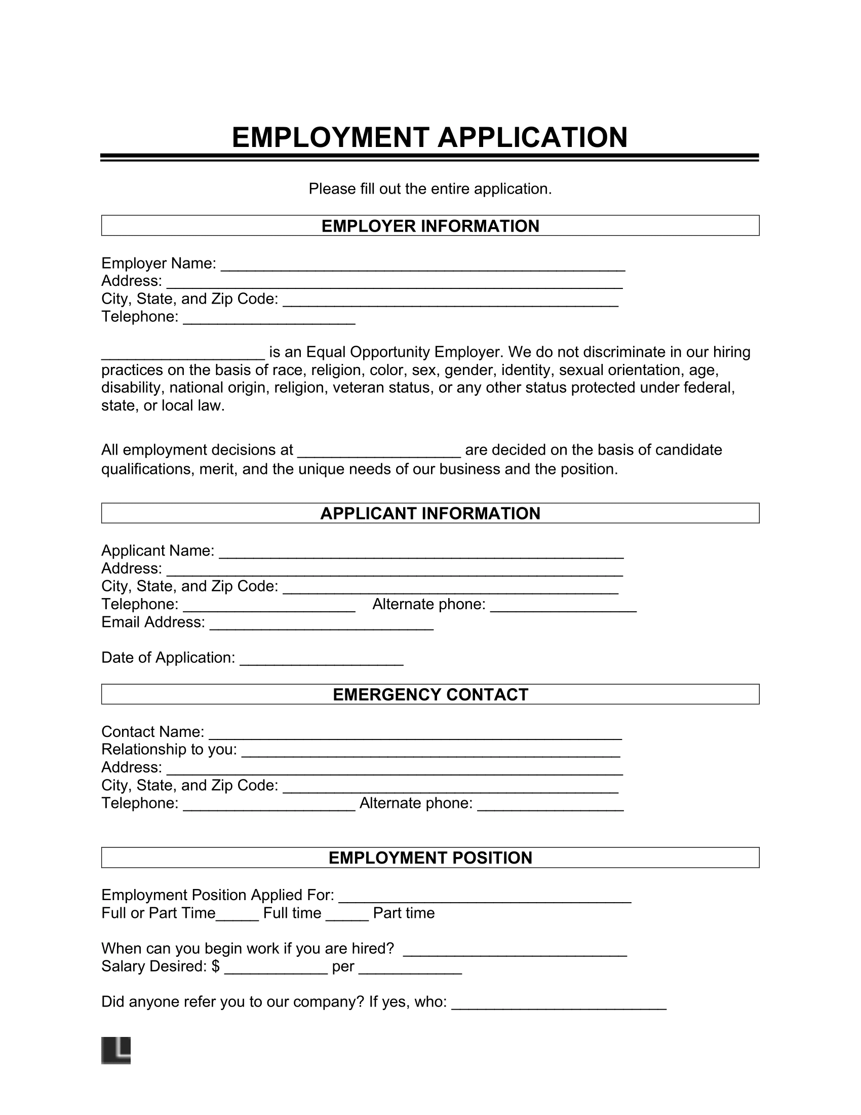 Free Job Application Template PDF amp Word