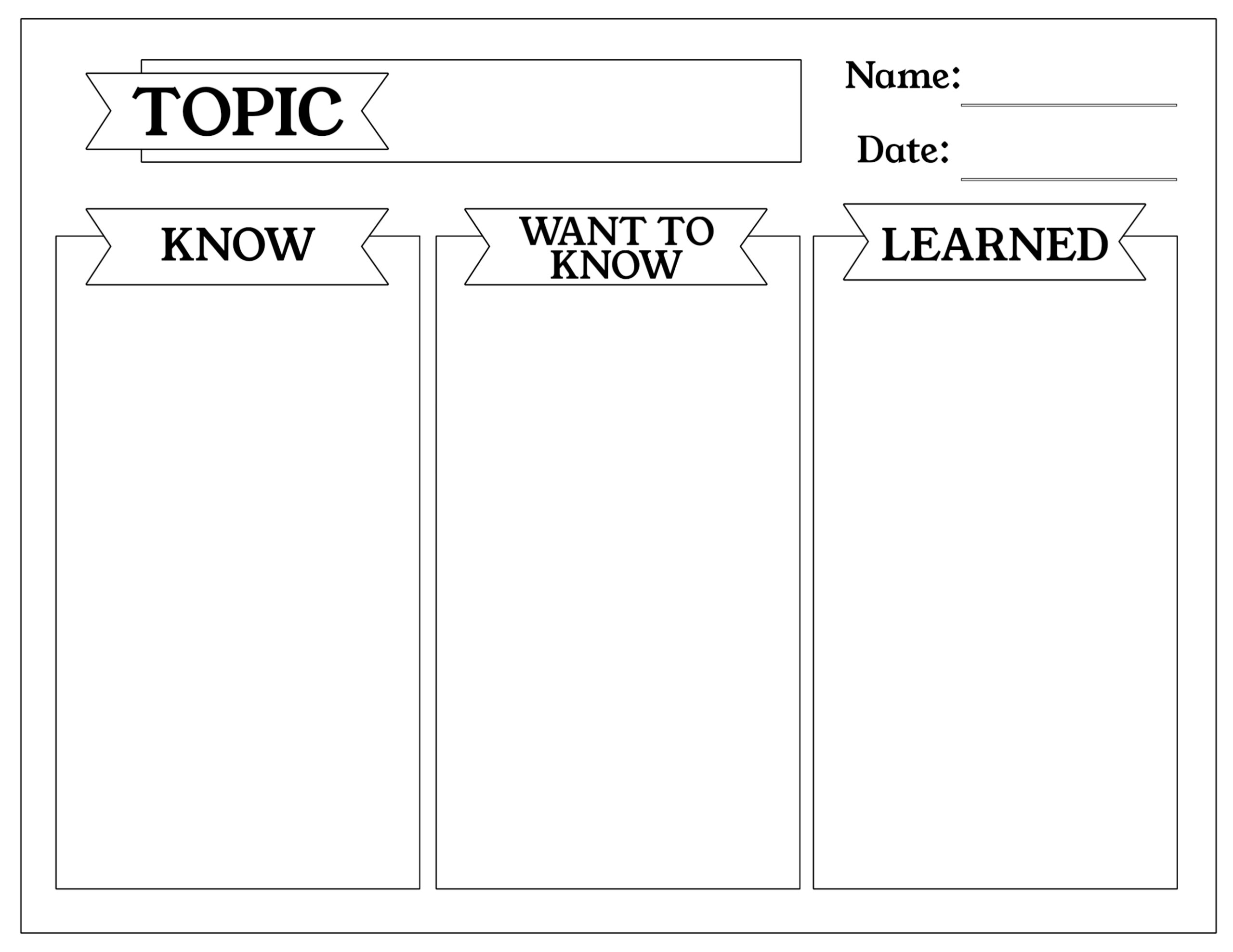 Free KWL Chart Printable Graphic Organizer Paper Trail Design 