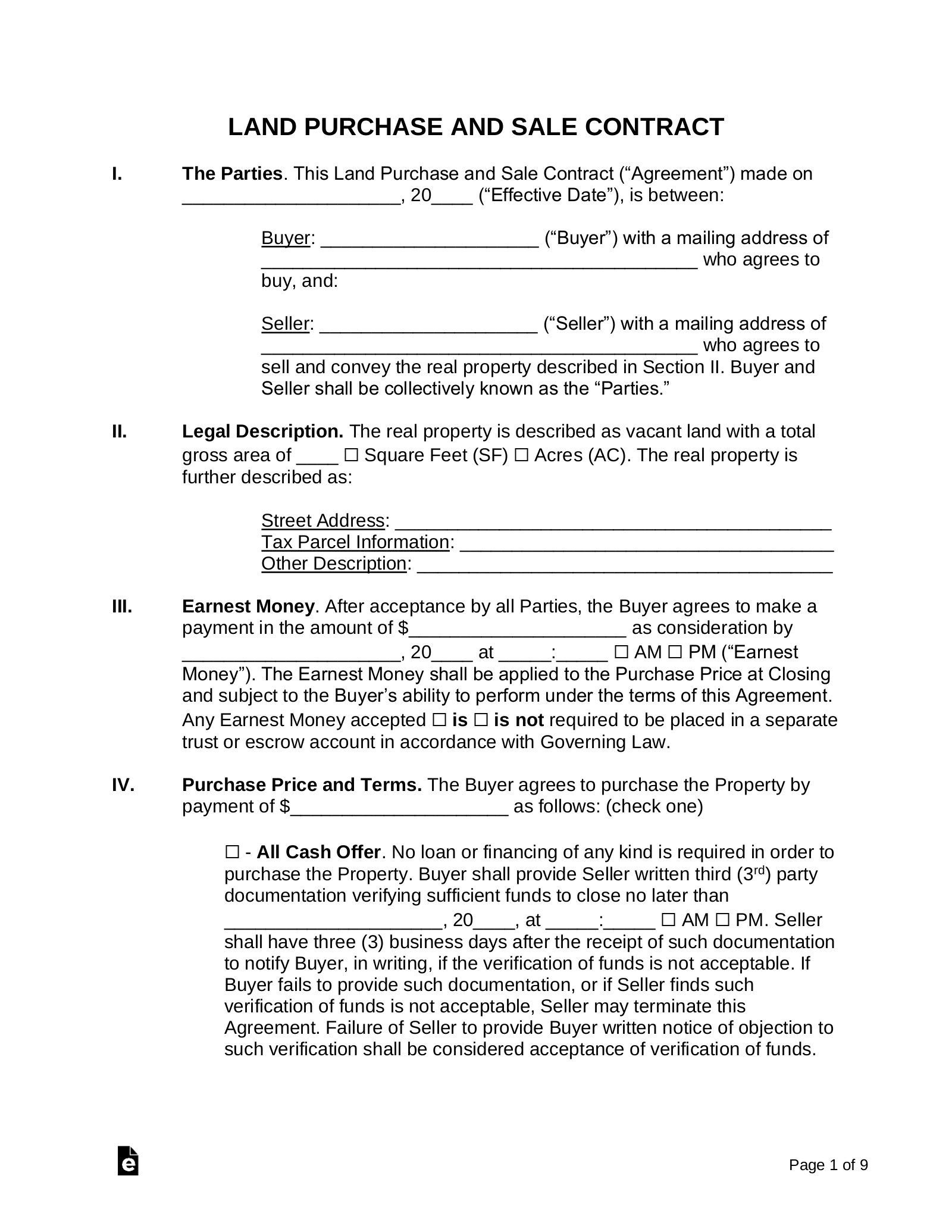 Free Land Contract Template Residential amp Commercial PDF 