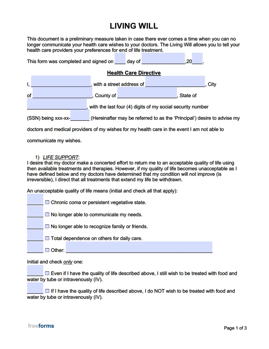 Free Printable Blank Will Form
