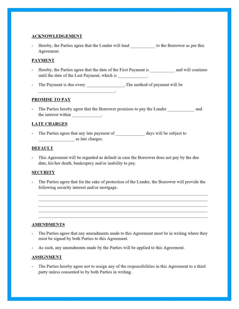 Printable Blank Loan Agreement