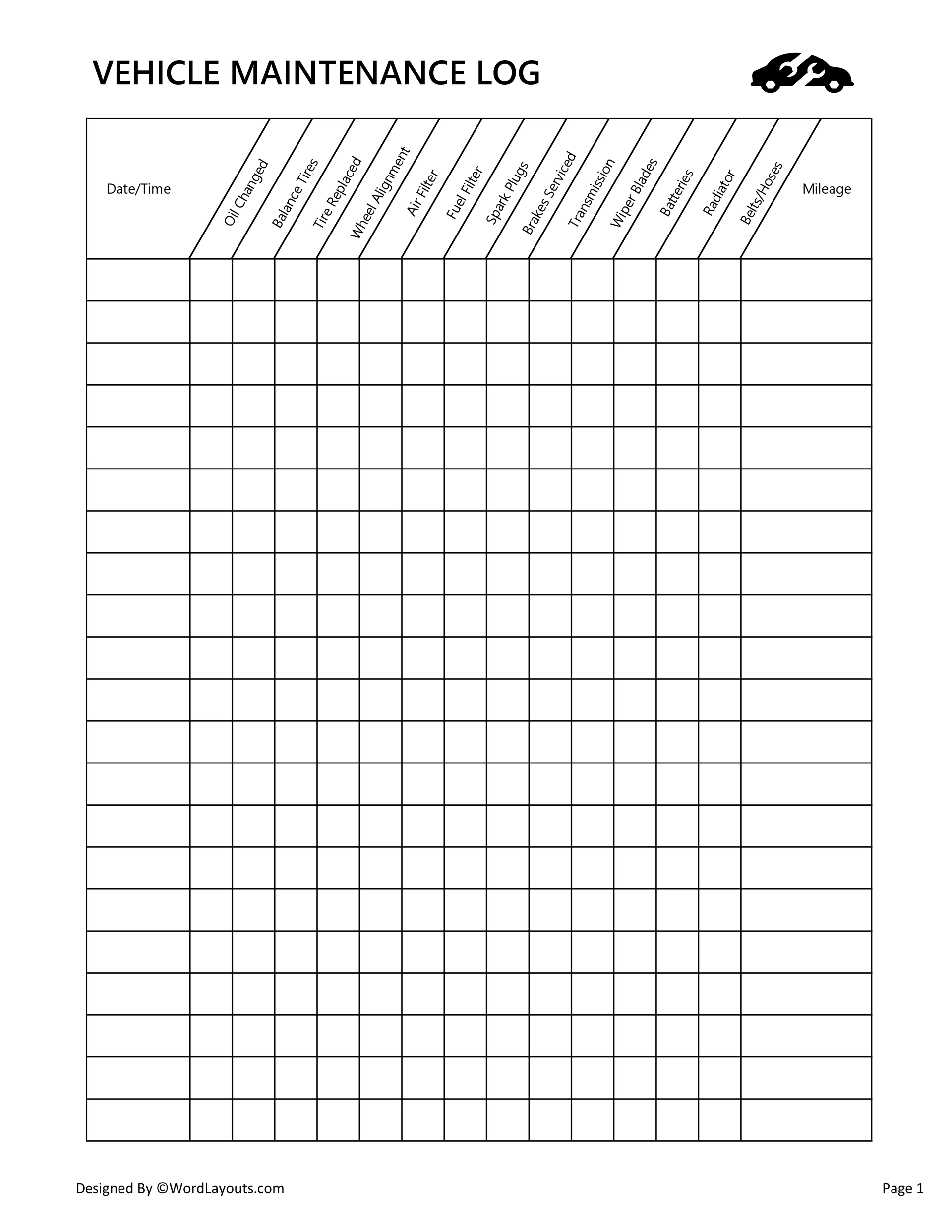 Free Maintenance Checklists Customizable WordLayouts