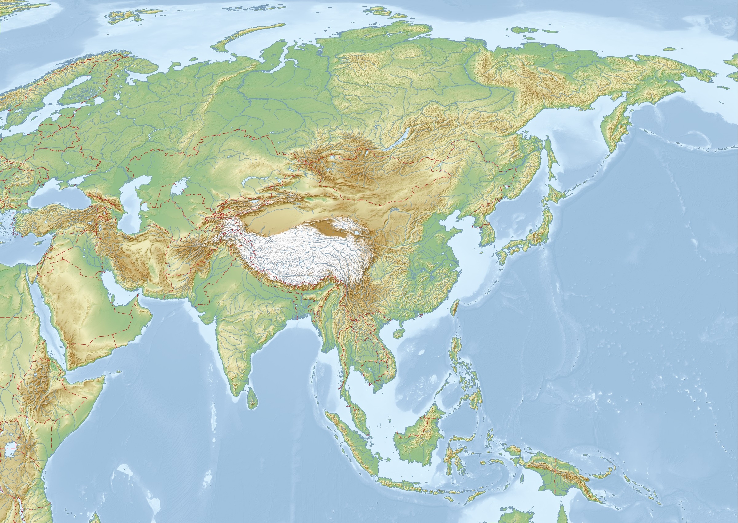 Printable Blank Map Asia Physical