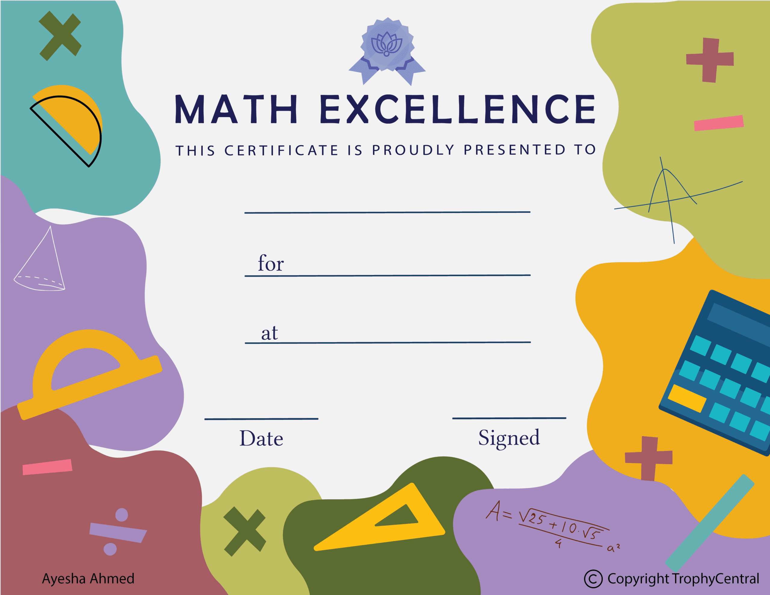 Free Math Excellence Certificate Achievement Templates