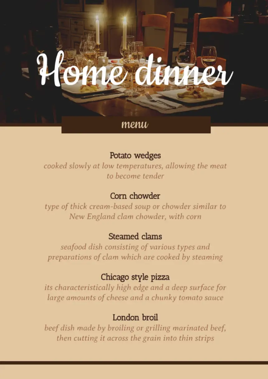 Free Menu Home Dinner Template For Google Docs