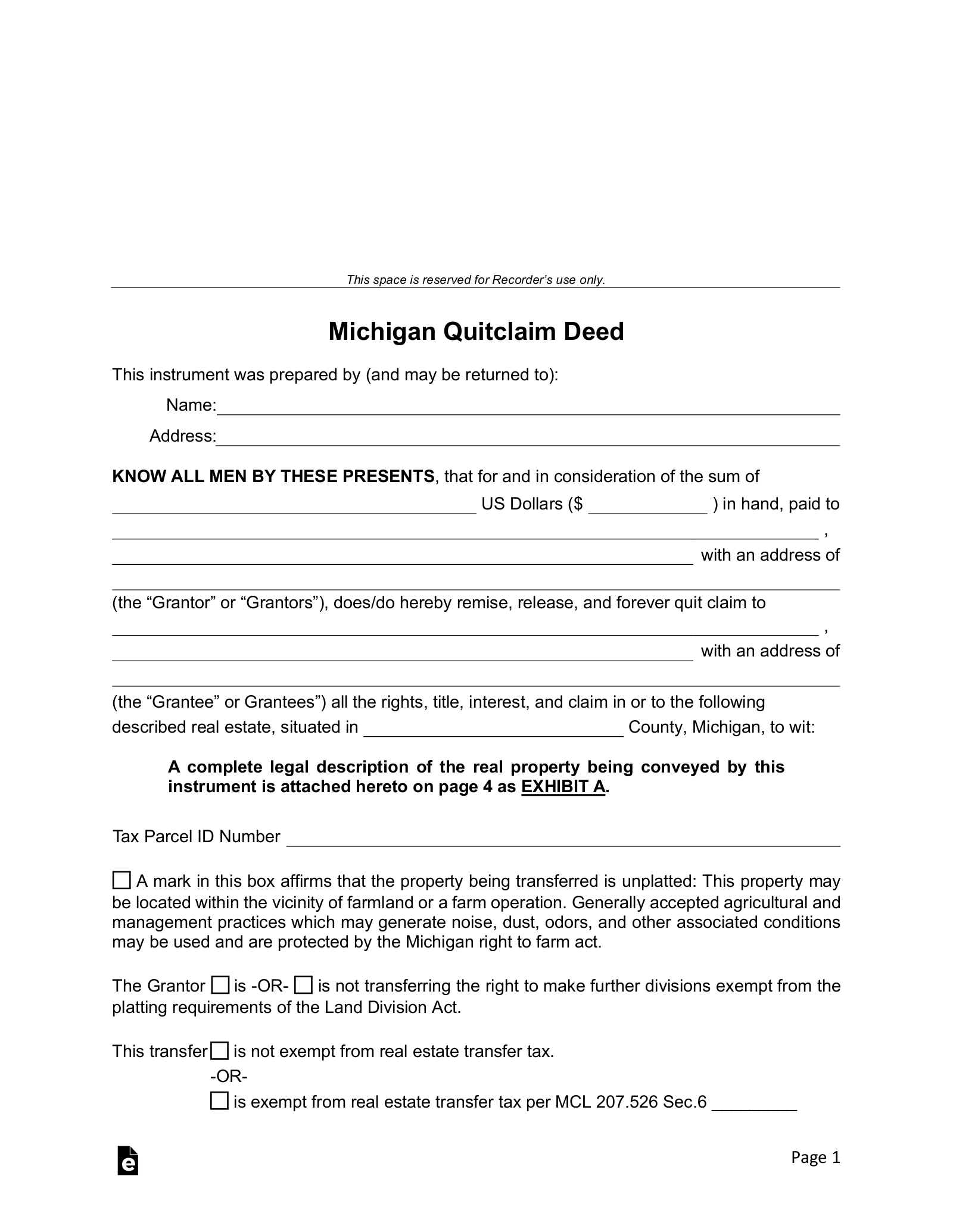 Blank Printable Quit Claim Deed