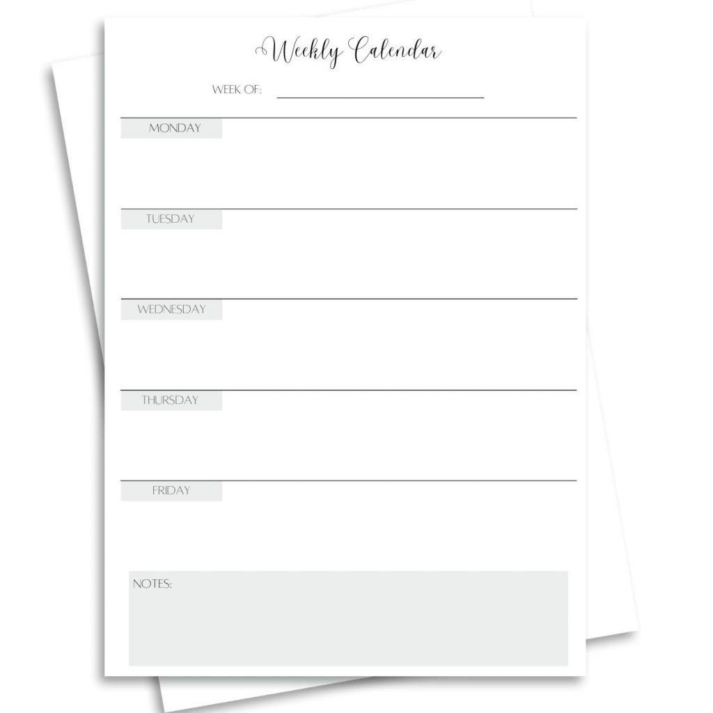 Monday Through Friday Printable Blank