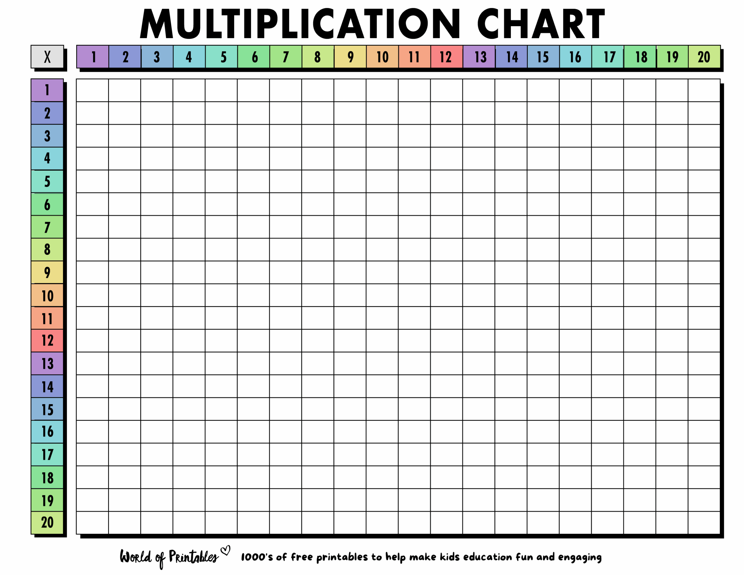 Blank Printable Multiplication Grid Colors