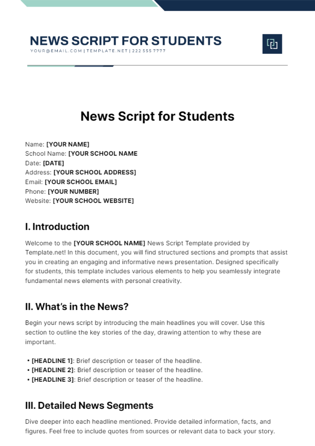Printable Blank News Script Template