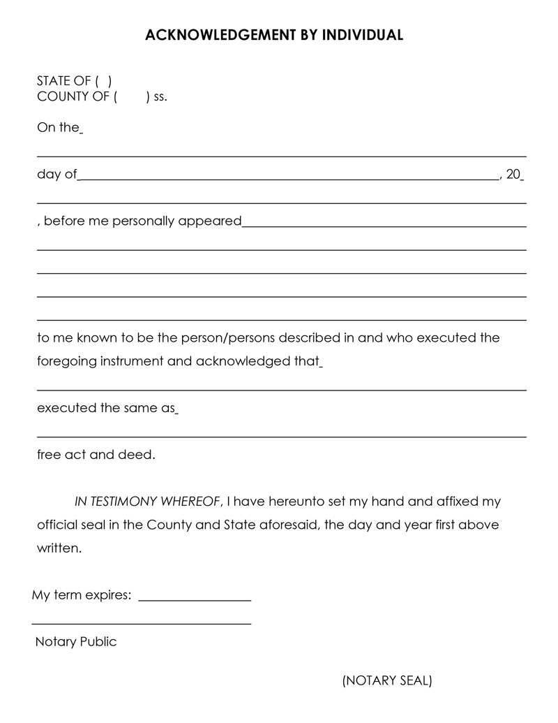 Printable Blank Ohio Acknowledgement Forms