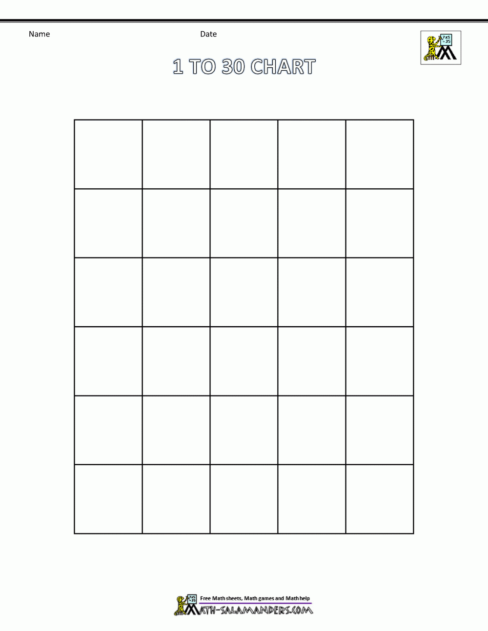 Free Number Chart 1 30