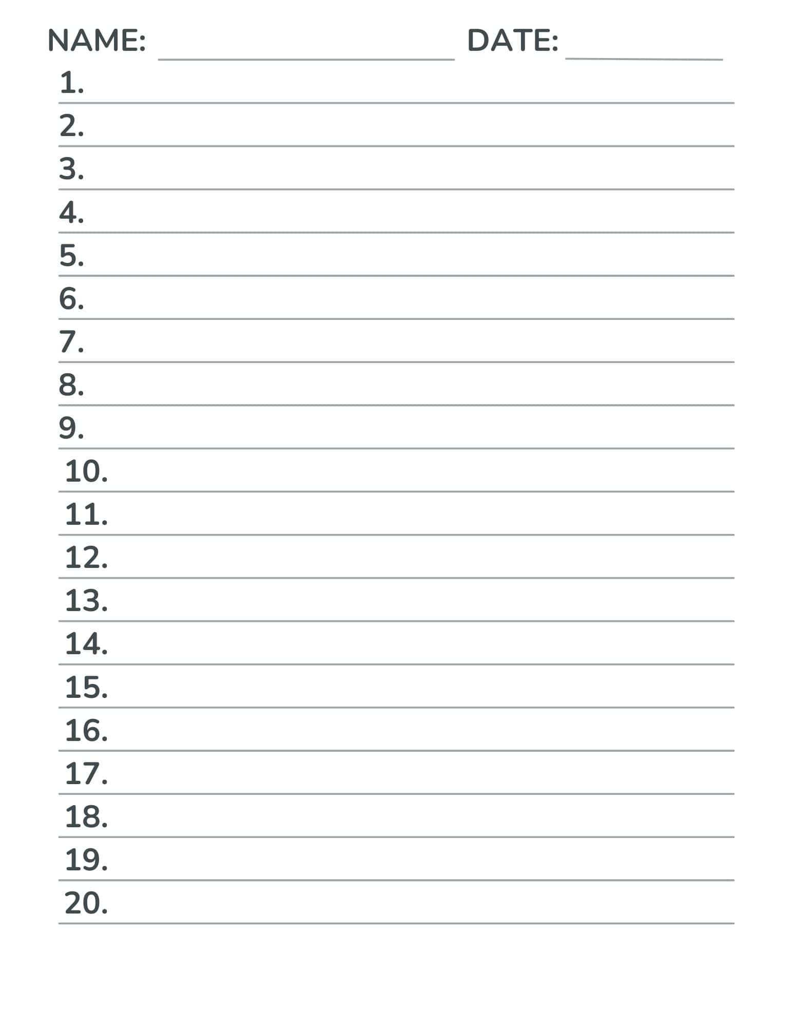 Printable Blank Lined Numbered Paper