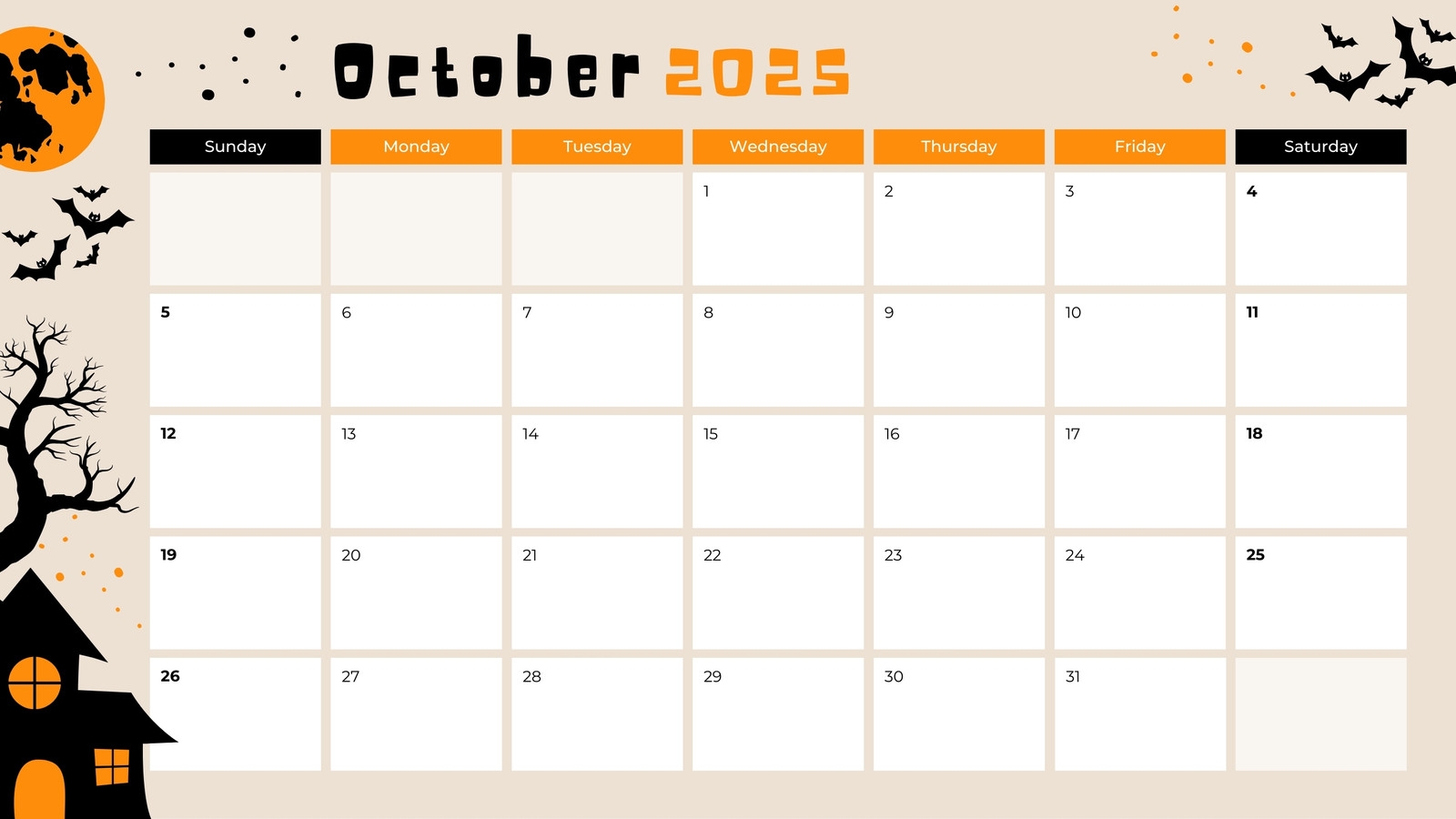 Blank October Printable Calendars