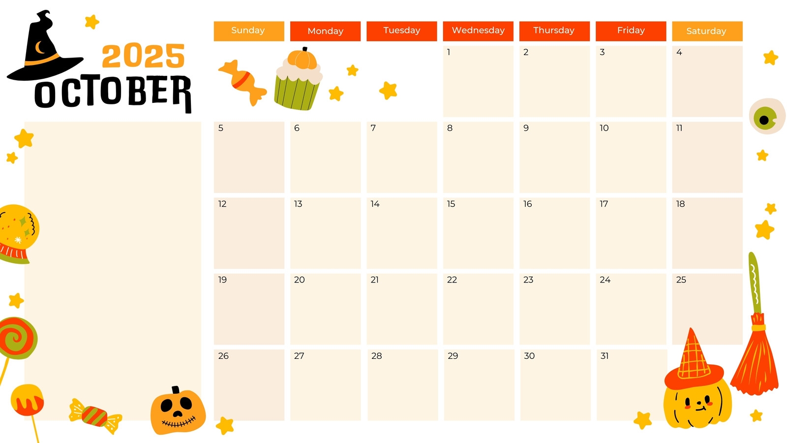 Printable October Blank Calendar