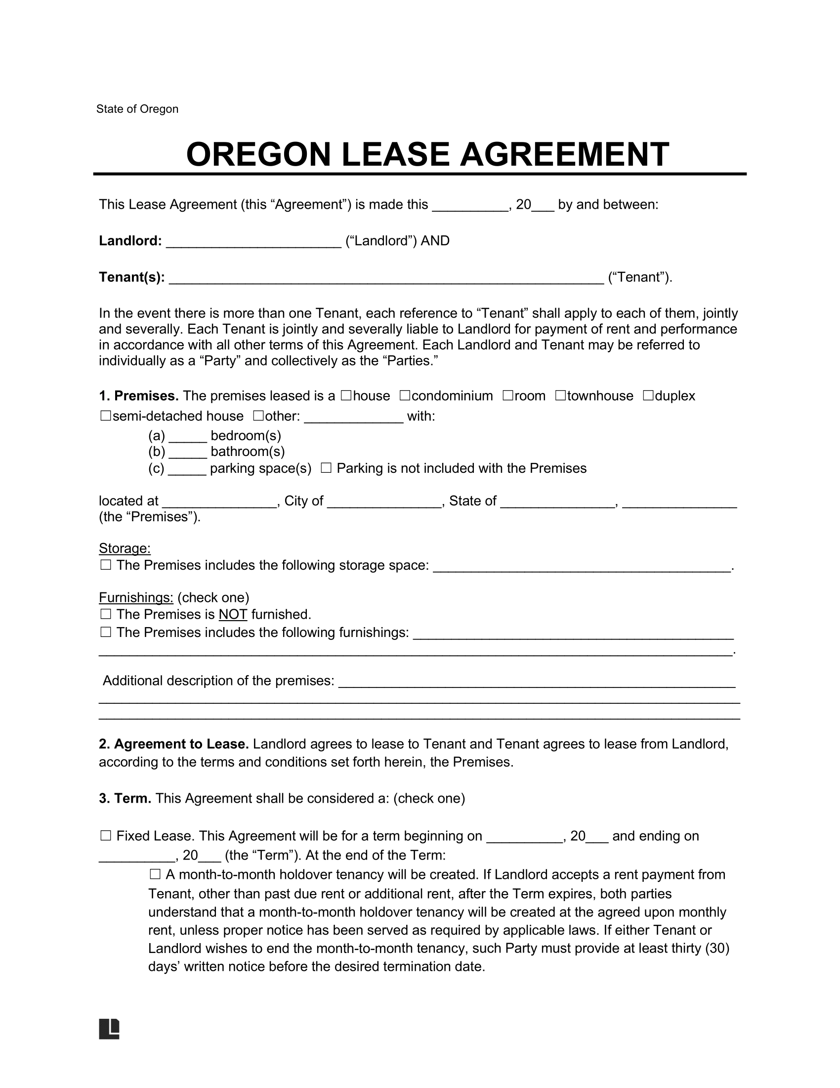 Free Oregon Lease Agreement Template PDF amp Word