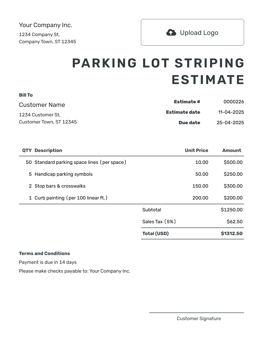 Free Parking Lot Striping Estimate Template Docelf