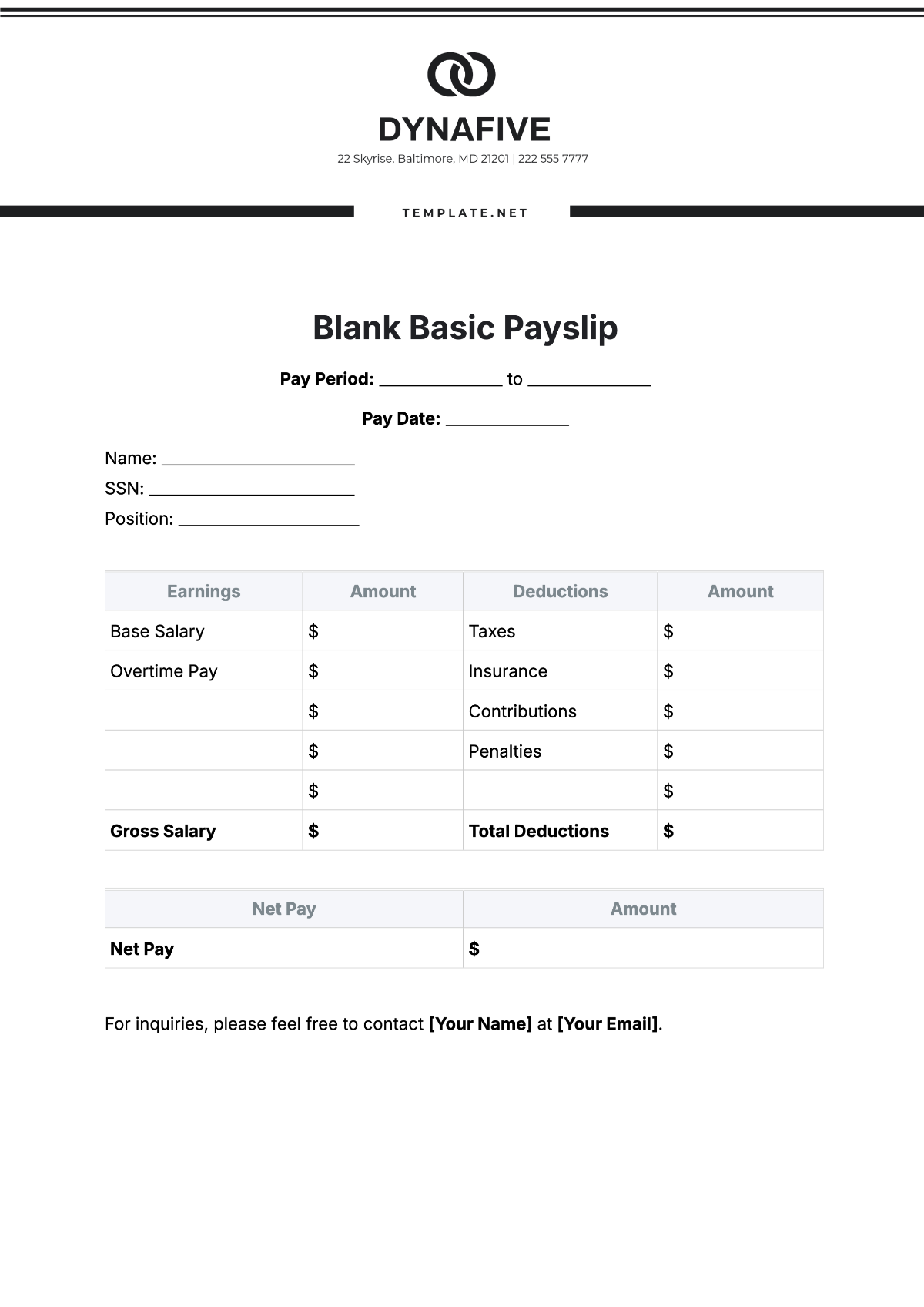 Printable Blank Payslip Template