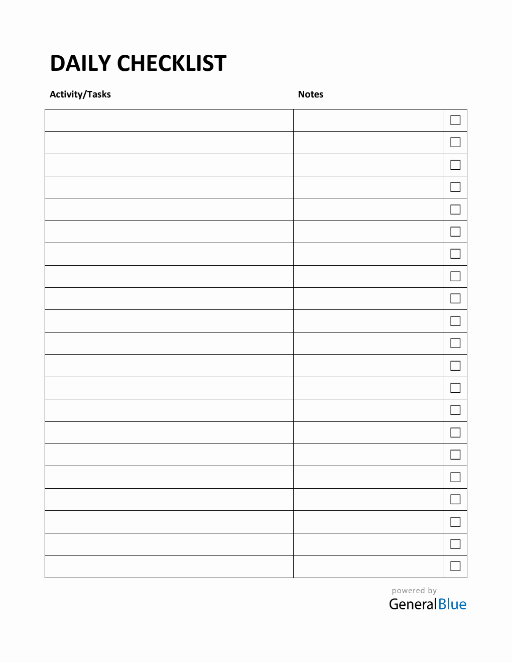 Blank Daily Checklist Printable