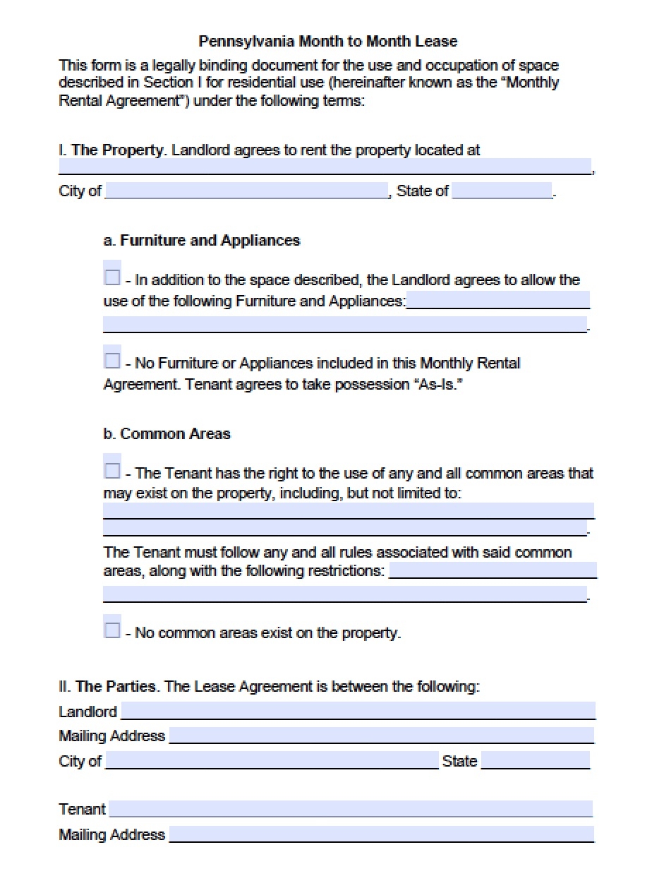 Blank Renters Lease Printable Pa