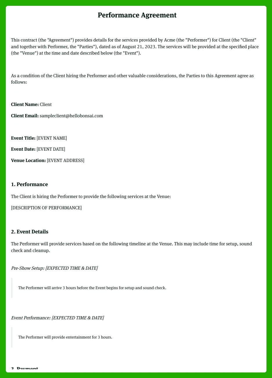 Free Performance Contract Template FREE 2025 Updated Bonsai