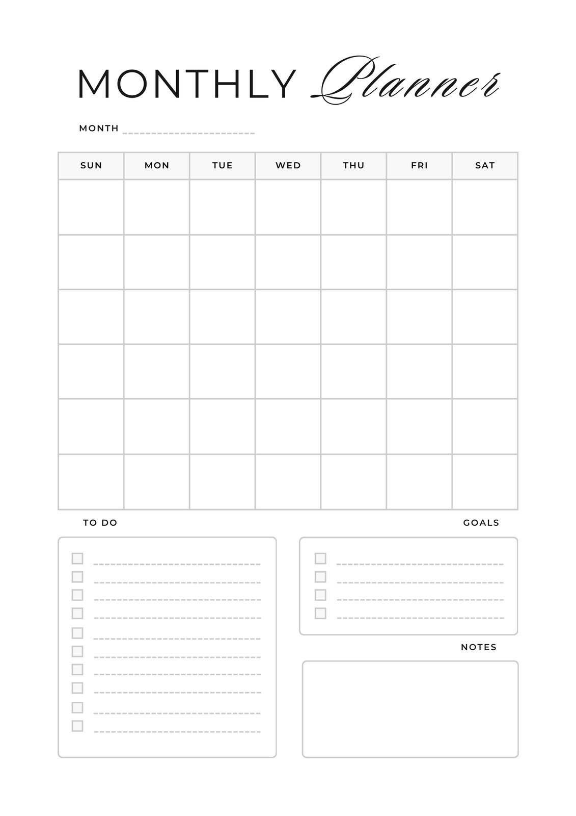Blank Printable Month View