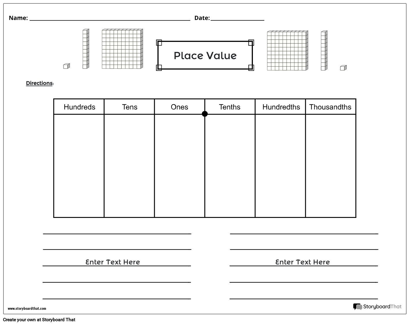 Place Value Chart Blank Printable